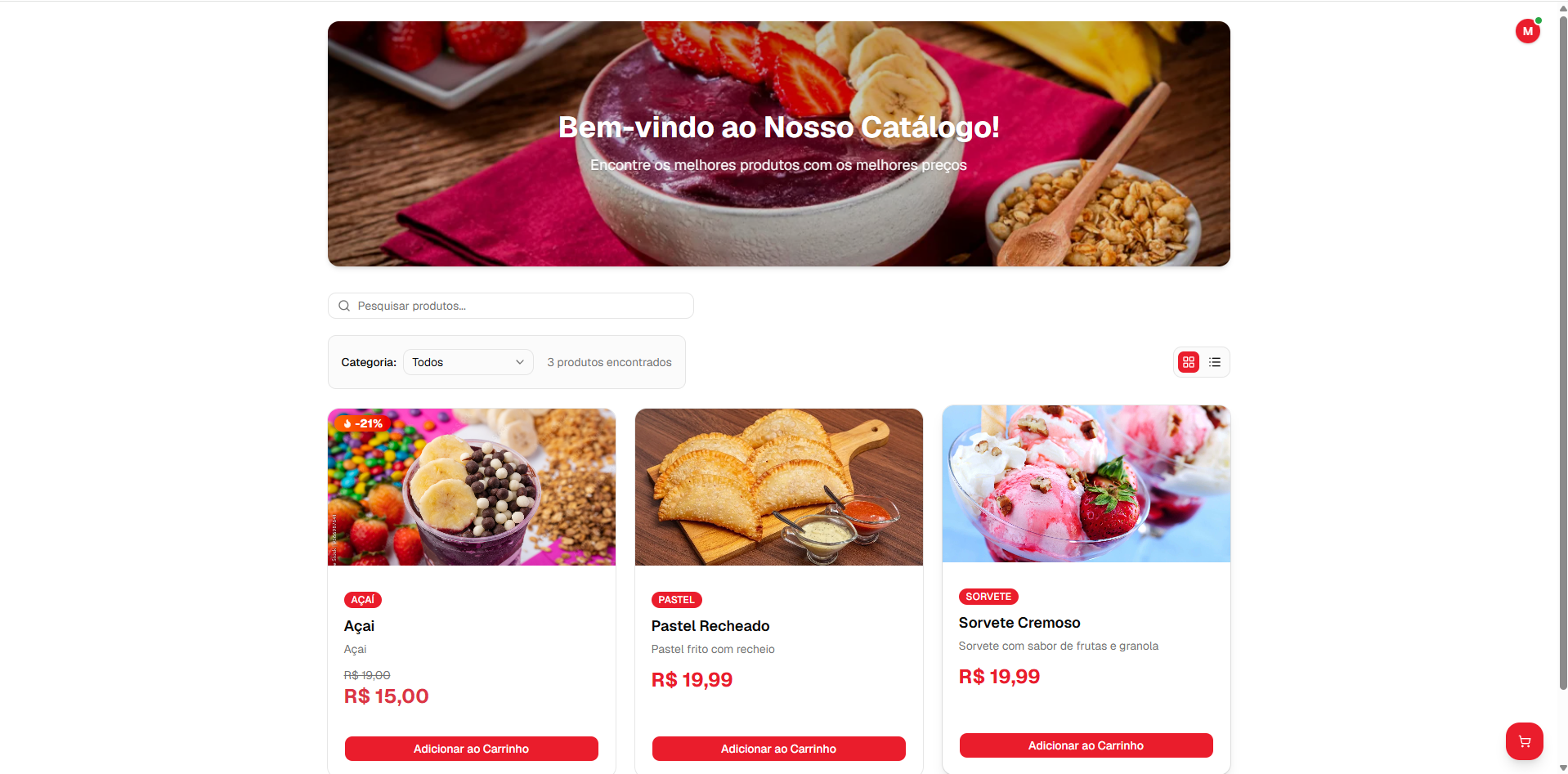 Catálogo digital de produtos do Wenu