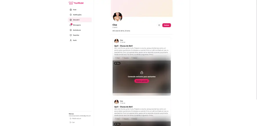 Feed e perfil de criador da plataforma YourModel